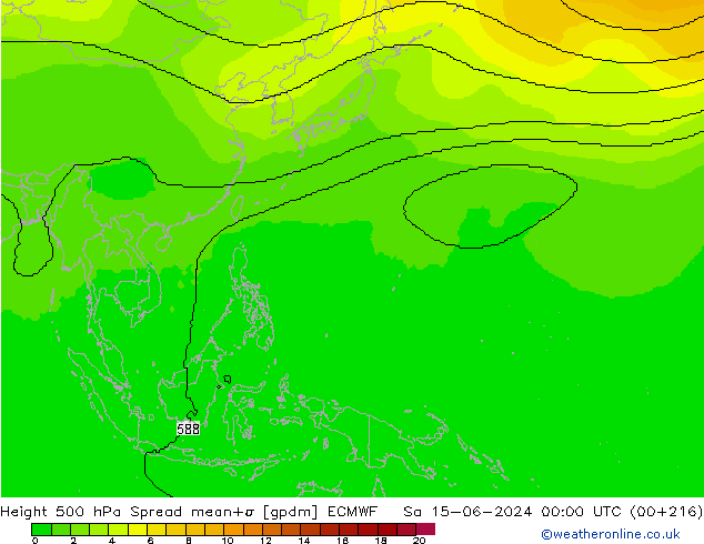 Height 500 hPa Spread ECMWF so. 15.06.2024 00 UTC