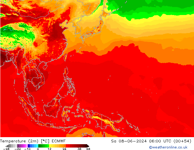 Sıcaklık Haritası (2m) ECMWF Cts 08.06.2024 06 UTC