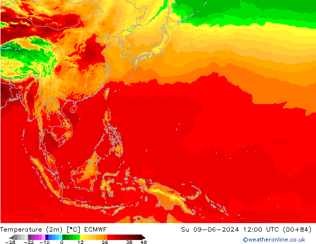 Temperature (2m) ECMWF Su 09.06.2024 12 UTC