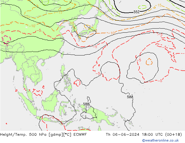 Height/Temp. 500 hPa ECMWF Th 06.06.2024 18 UTC