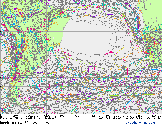 Height/Temp. 925 hPa ECMWF Qui 20.06.2024 12 UTC