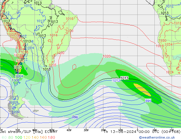 Prąd strumieniowy ECMWF czw. 13.06.2024 00 UTC