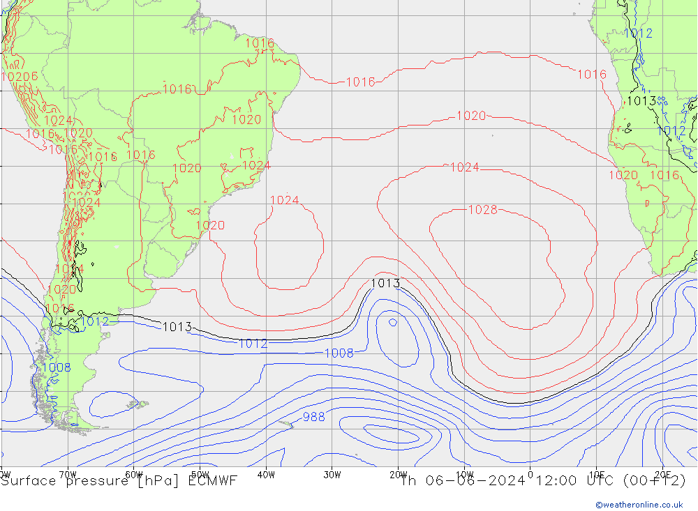 Luchtdruk (Grond) ECMWF do 06.06.2024 12 UTC