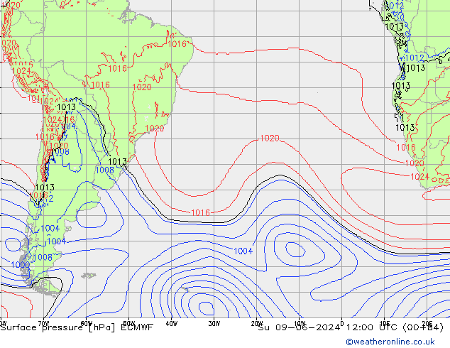 Luchtdruk (Grond) ECMWF zo 09.06.2024 12 UTC