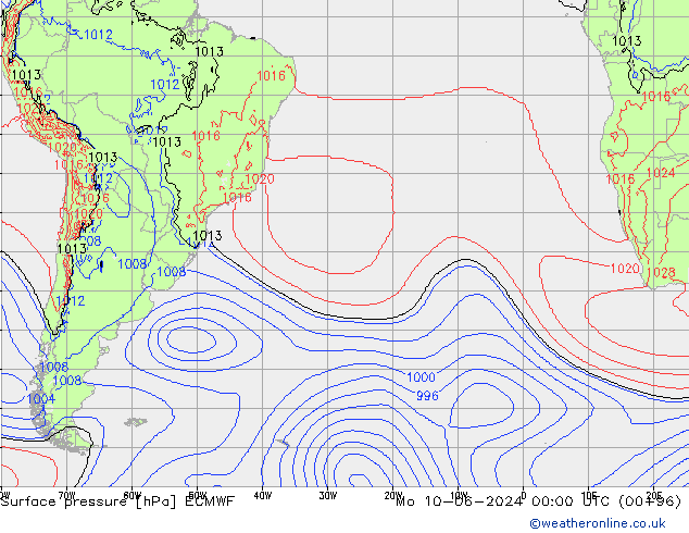 pressão do solo ECMWF Seg 10.06.2024 00 UTC