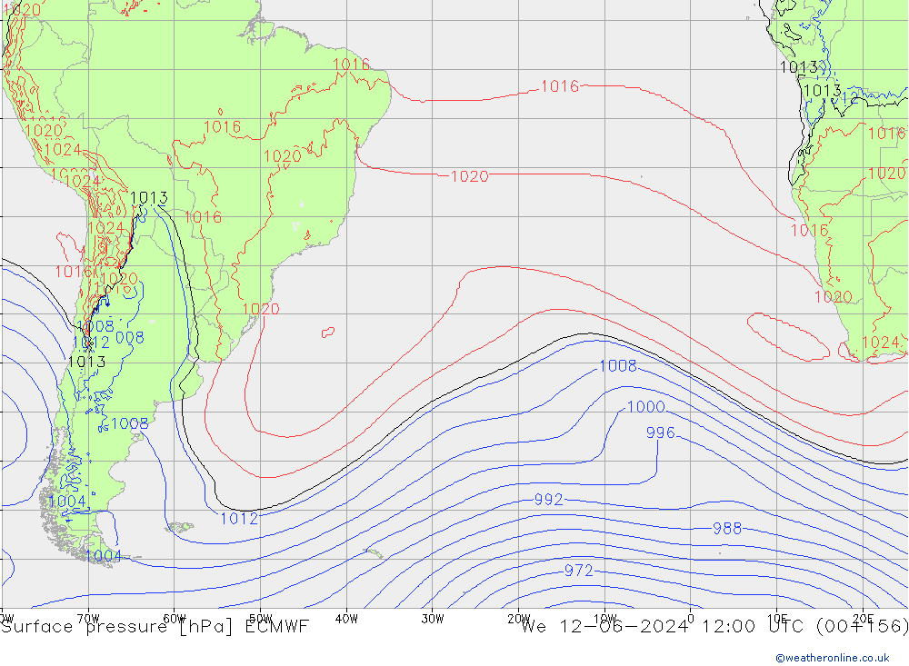 Surface pressure ECMWF We 12.06.2024 12 UTC