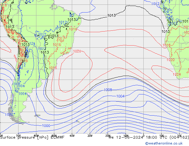 Surface pressure ECMWF We 12.06.2024 18 UTC