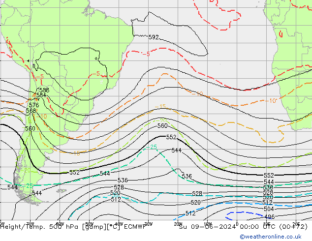 Geop./Temp. 500 hPa ECMWF dom 09.06.2024 00 UTC