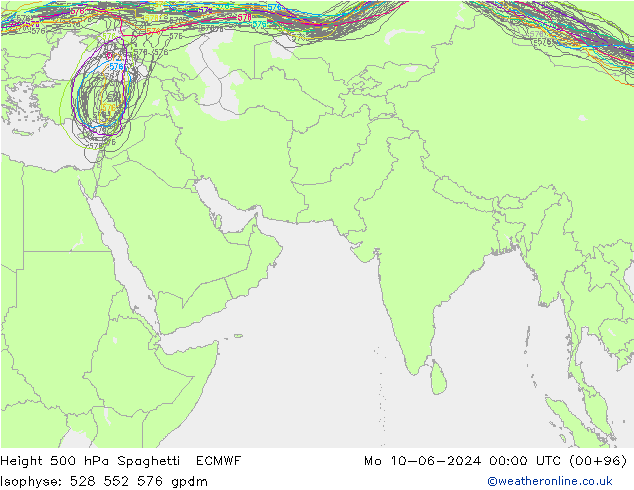 Height 500 hPa Spaghetti ECMWF Mo 10.06.2024 00 UTC