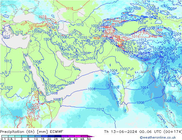 Precipitación (6h) ECMWF jue 13.06.2024 06 UTC