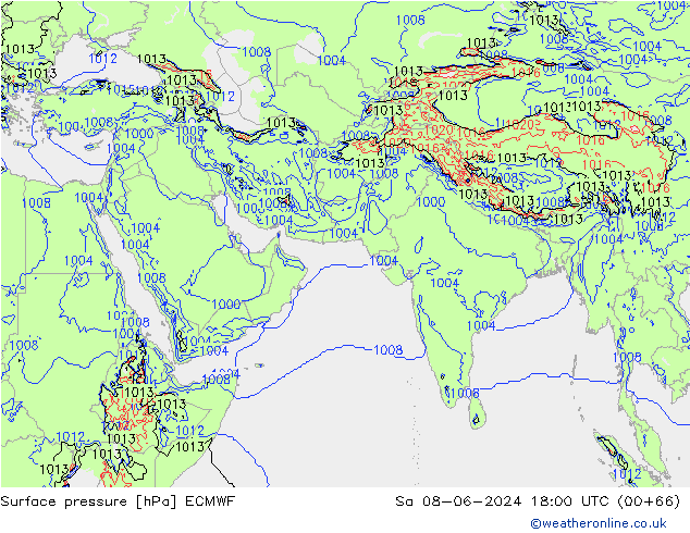 Surface pressure ECMWF Sa 08.06.2024 18 UTC