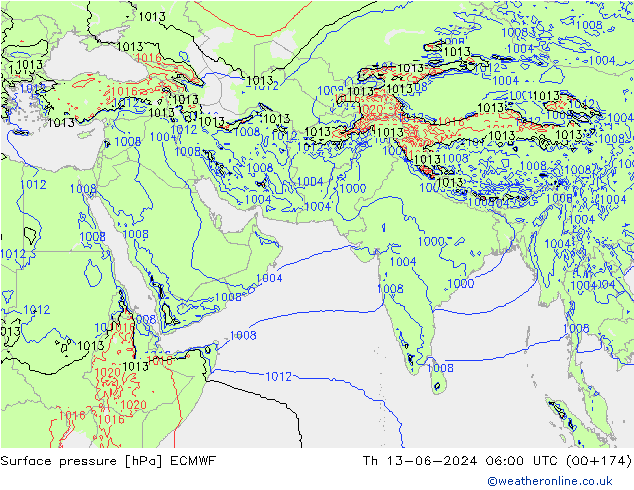 Surface pressure ECMWF Th 13.06.2024 06 UTC