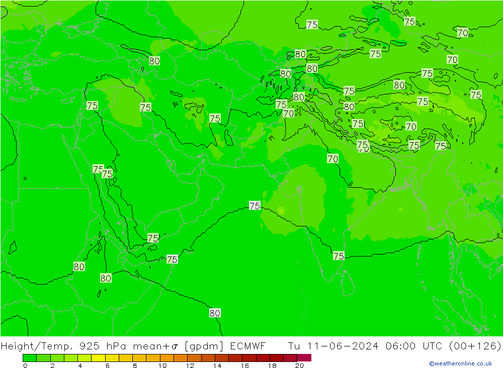 Height/Temp. 925 hPa ECMWF Tu 11.06.2024 06 UTC