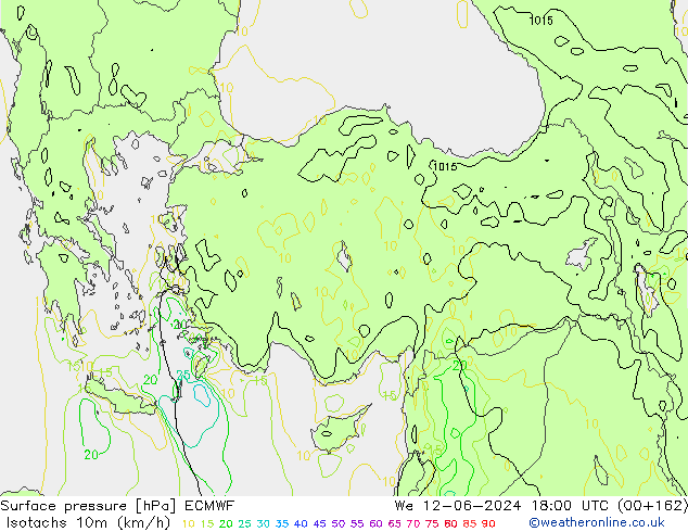 Isotachs (kph) ECMWF ср 12.06.2024 18 UTC