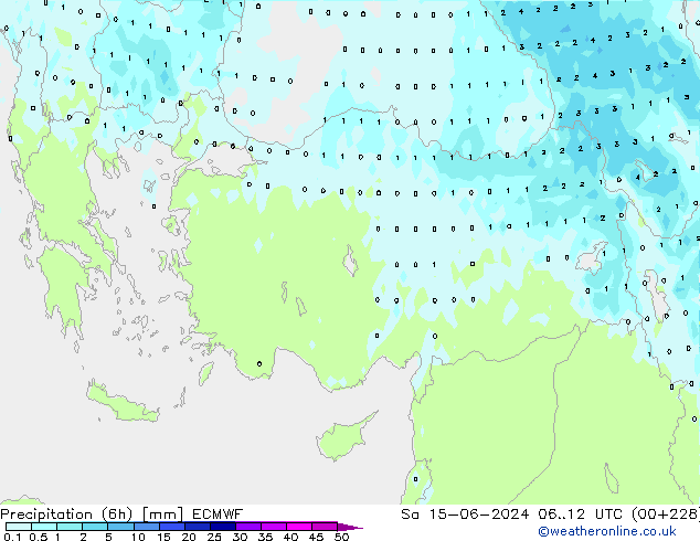 Precipitation (6h) ECMWF Sa 15.06.2024 12 UTC