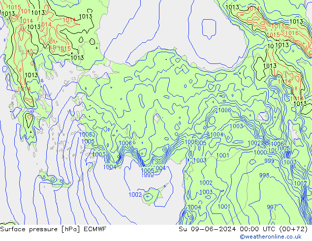 Surface pressure ECMWF Su 09.06.2024 00 UTC