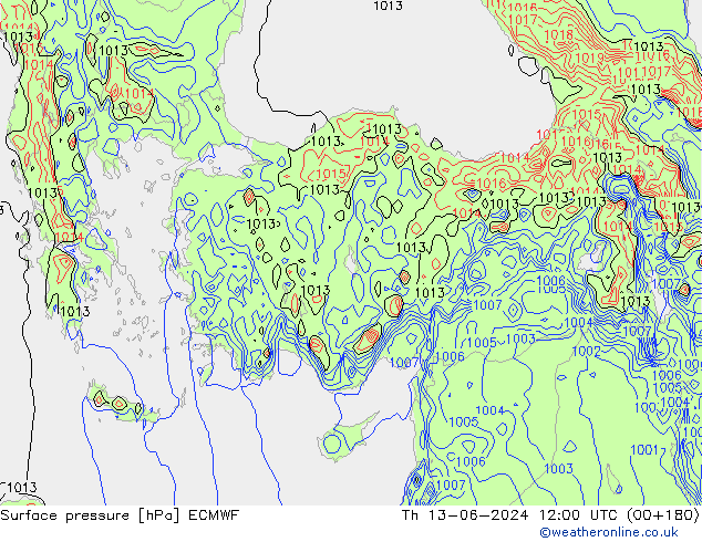 Presión superficial ECMWF jue 13.06.2024 12 UTC