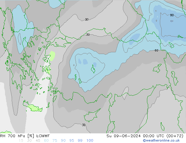 RH 700 гПа ECMWF Вс 09.06.2024 00 UTC