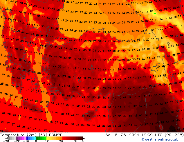 température (2m) ECMWF sam 15.06.2024 12 UTC