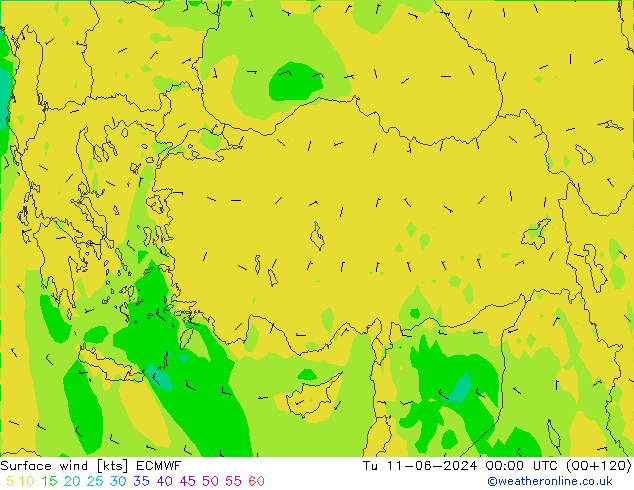 Vento 10 m ECMWF mar 11.06.2024 00 UTC