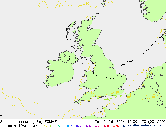 Isotachs (kph) ECMWF Tu 18.06.2024 12 UTC