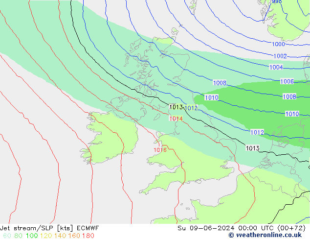 Straalstroom/SLP ECMWF zo 09.06.2024 00 UTC