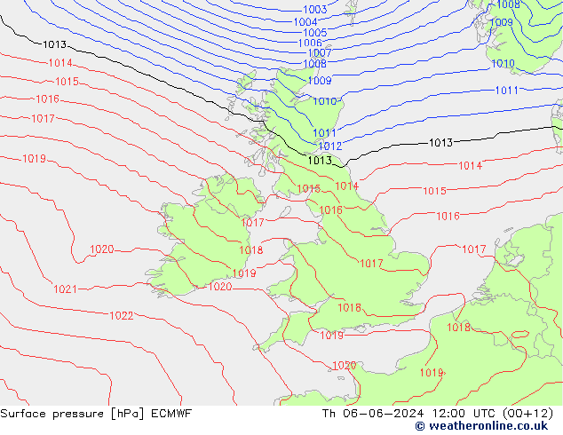 Luchtdruk (Grond) ECMWF do 06.06.2024 12 UTC