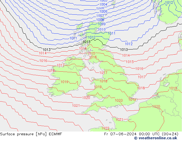 Atmosférický tlak ECMWF Pá 07.06.2024 00 UTC