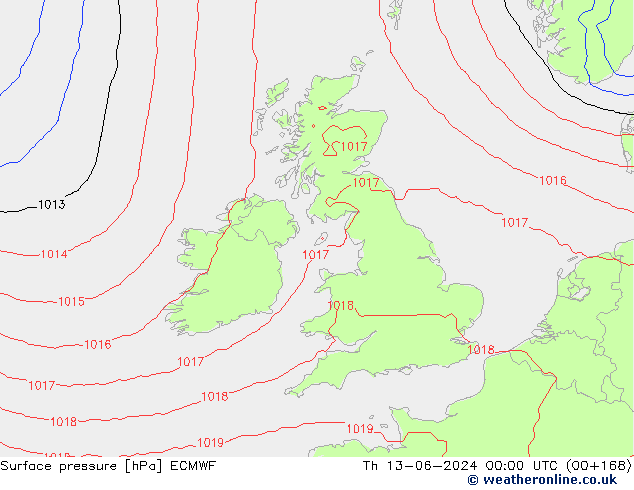 Atmosférický tlak ECMWF Čt 13.06.2024 00 UTC