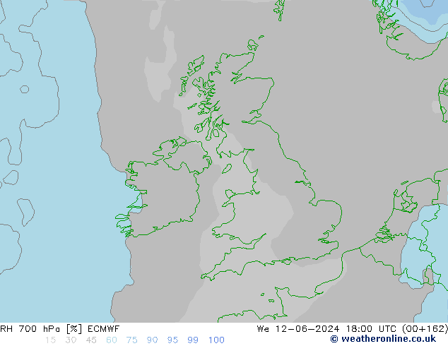 Humedad rel. 700hPa ECMWF mié 12.06.2024 18 UTC