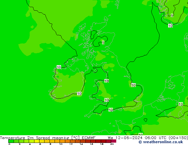 Temperature 2m Spread ECMWF We 12.06.2024 06 UTC