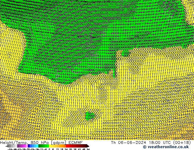 Géop./Temp. 850 hPa ECMWF jeu 06.06.2024 18 UTC