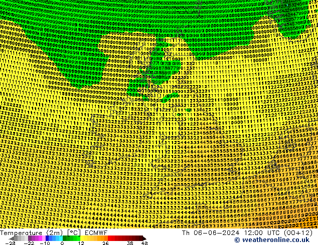 mapa temperatury (2m) ECMWF czw. 06.06.2024 12 UTC