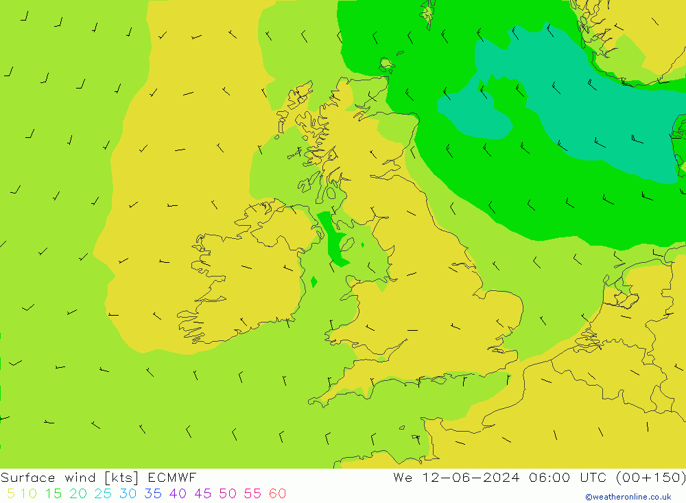 Surface wind ECMWF We 12.06.2024 06 UTC