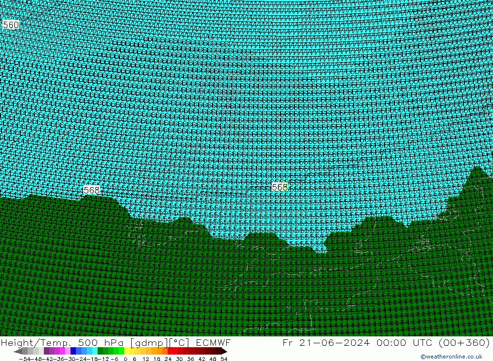 Height/Temp. 500 гПа ECMWF пт 21.06.2024 00 UTC