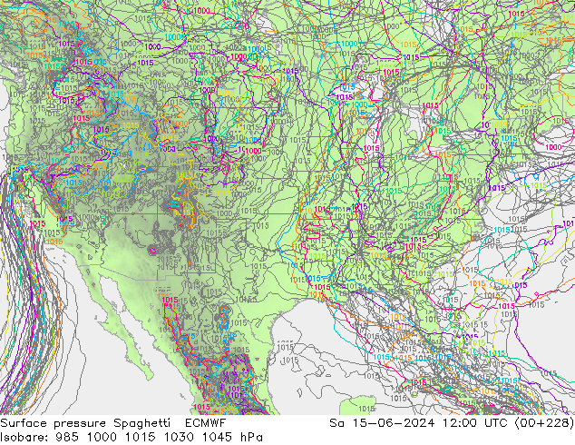 Pressione al suolo Spaghetti ECMWF sab 15.06.2024 12 UTC