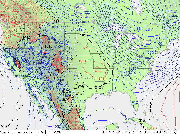 Presión superficial ECMWF vie 07.06.2024 12 UTC