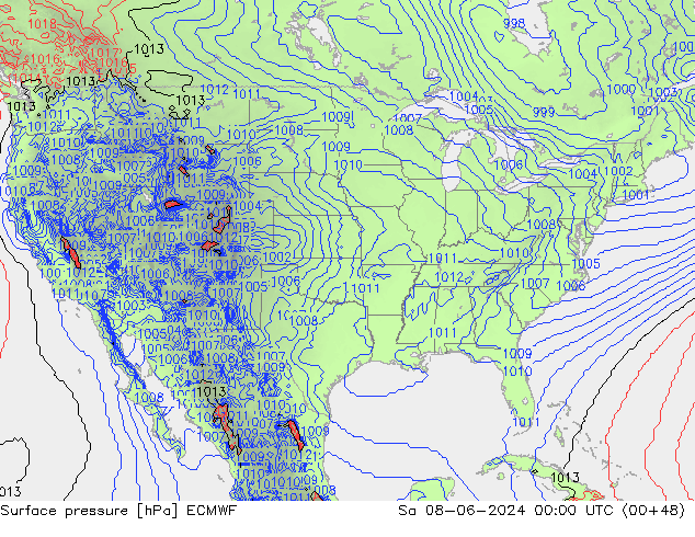 Surface pressure ECMWF Sa 08.06.2024 00 UTC