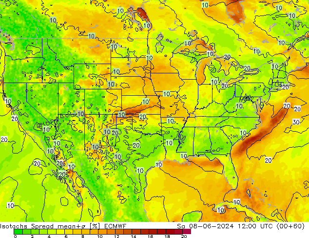 Isotachen Spread ECMWF Sa 08.06.2024 12 UTC