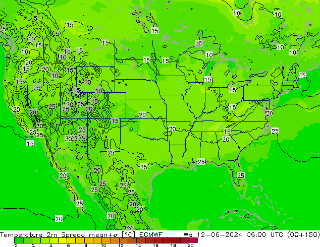 Temperatuurkaart Spread ECMWF wo 12.06.2024 06 UTC