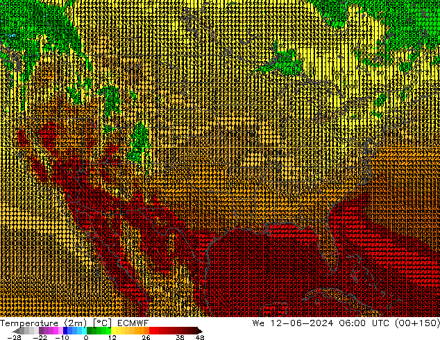 Temperatura (2m) ECMWF mer 12.06.2024 06 UTC