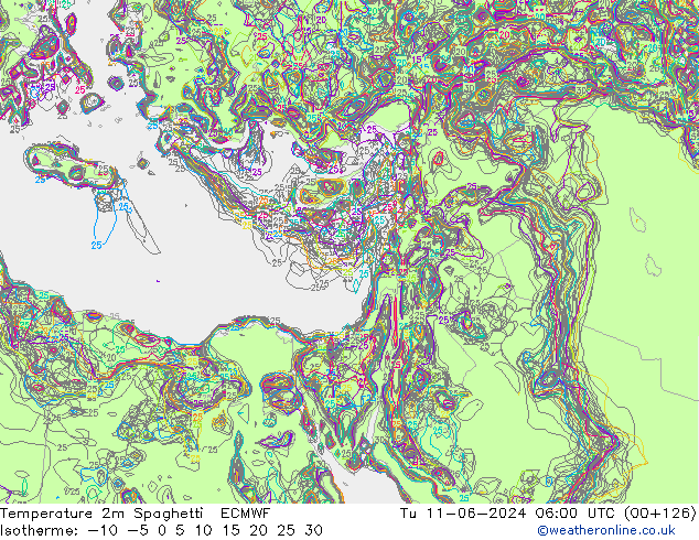 Temperatura 2m Spaghetti ECMWF Ter 11.06.2024 06 UTC