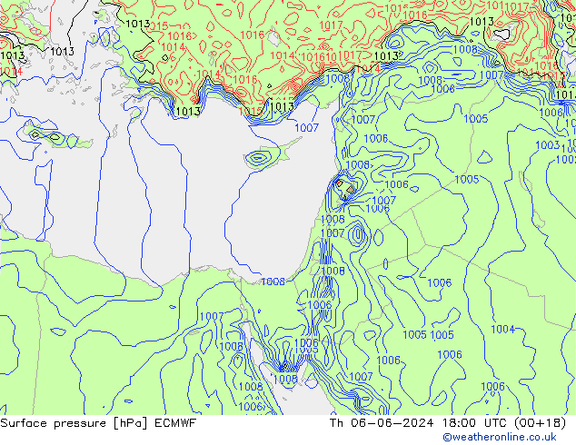 pressão do solo ECMWF Qui 06.06.2024 18 UTC