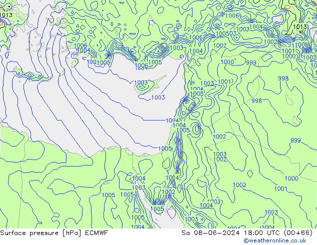 Surface pressure ECMWF Sa 08.06.2024 18 UTC