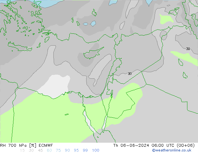 RH 700 hPa ECMWF  06.06.2024 06 UTC