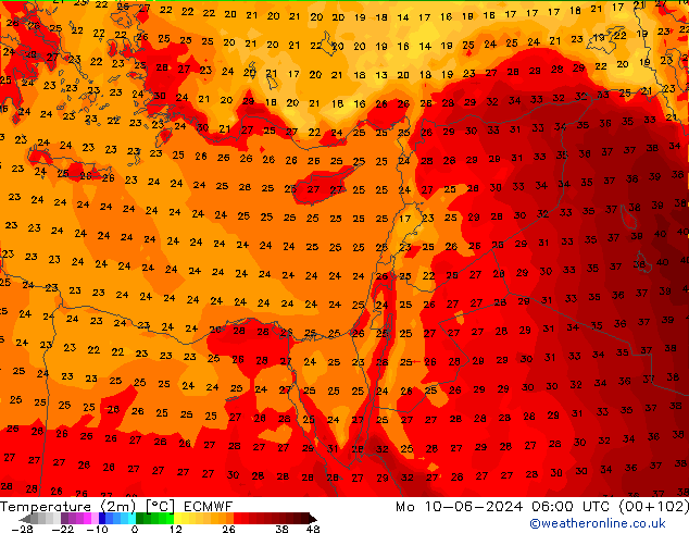 карта температуры ECMWF пн 10.06.2024 06 UTC