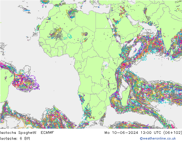 Izotacha Spaghetti ECMWF pon. 10.06.2024 12 UTC