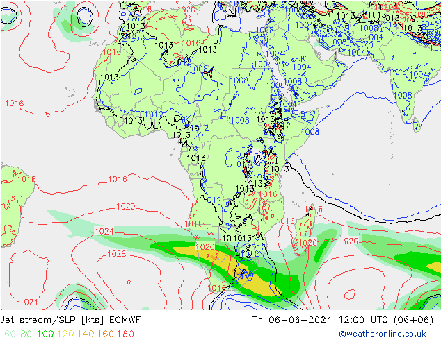 Corriente en chorro ECMWF jue 06.06.2024 12 UTC