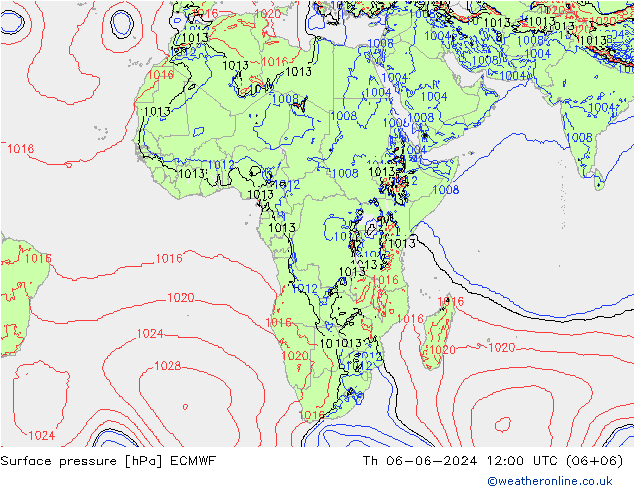 Atmosférický tlak ECMWF Čt 06.06.2024 12 UTC