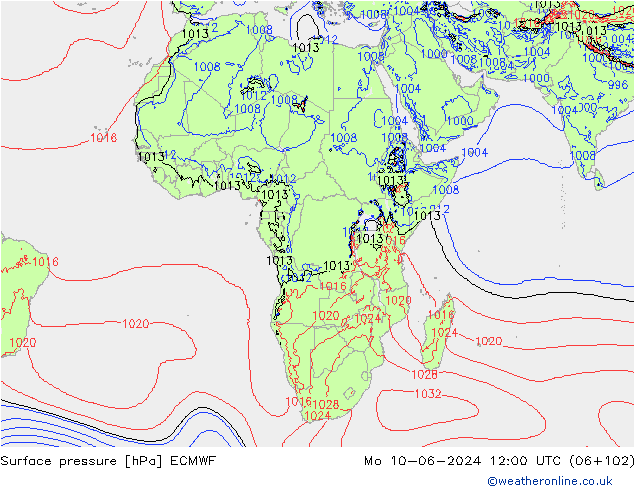 Luchtdruk (Grond) ECMWF ma 10.06.2024 12 UTC